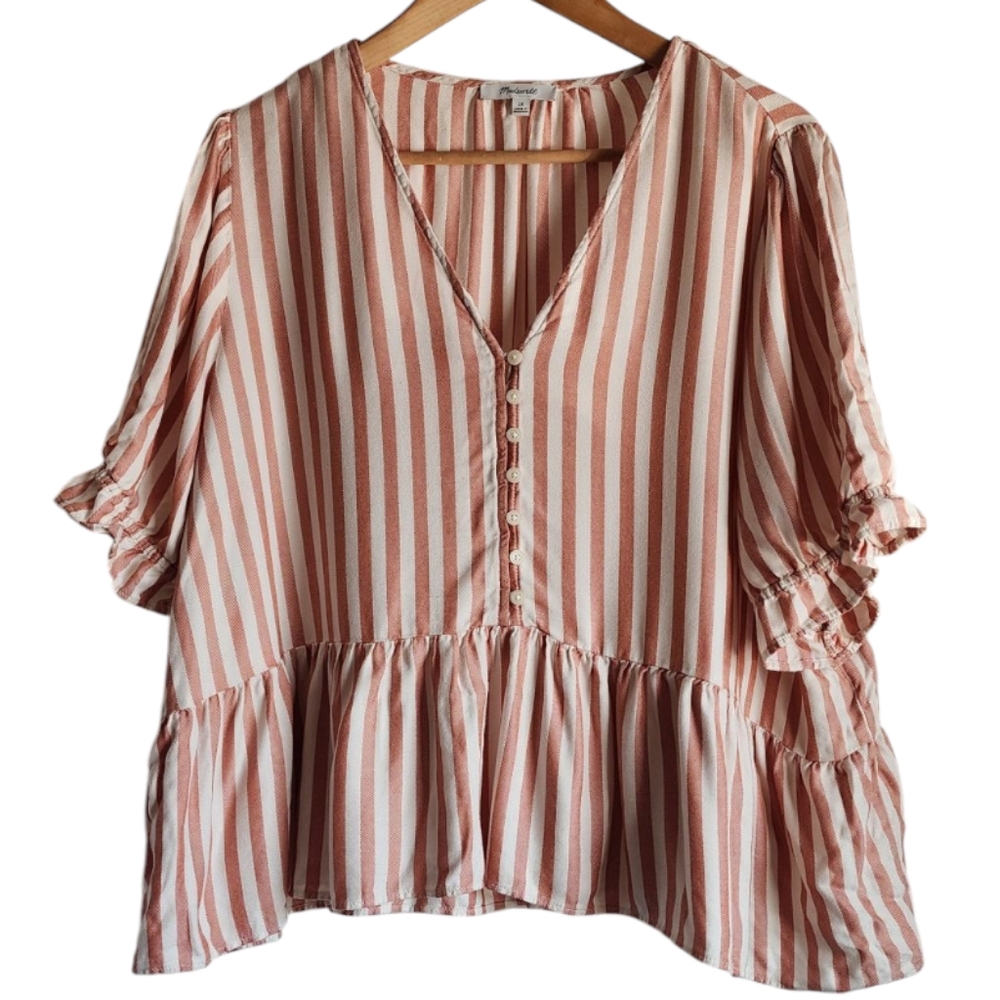 Madewell Striped Blouse in Pink and White